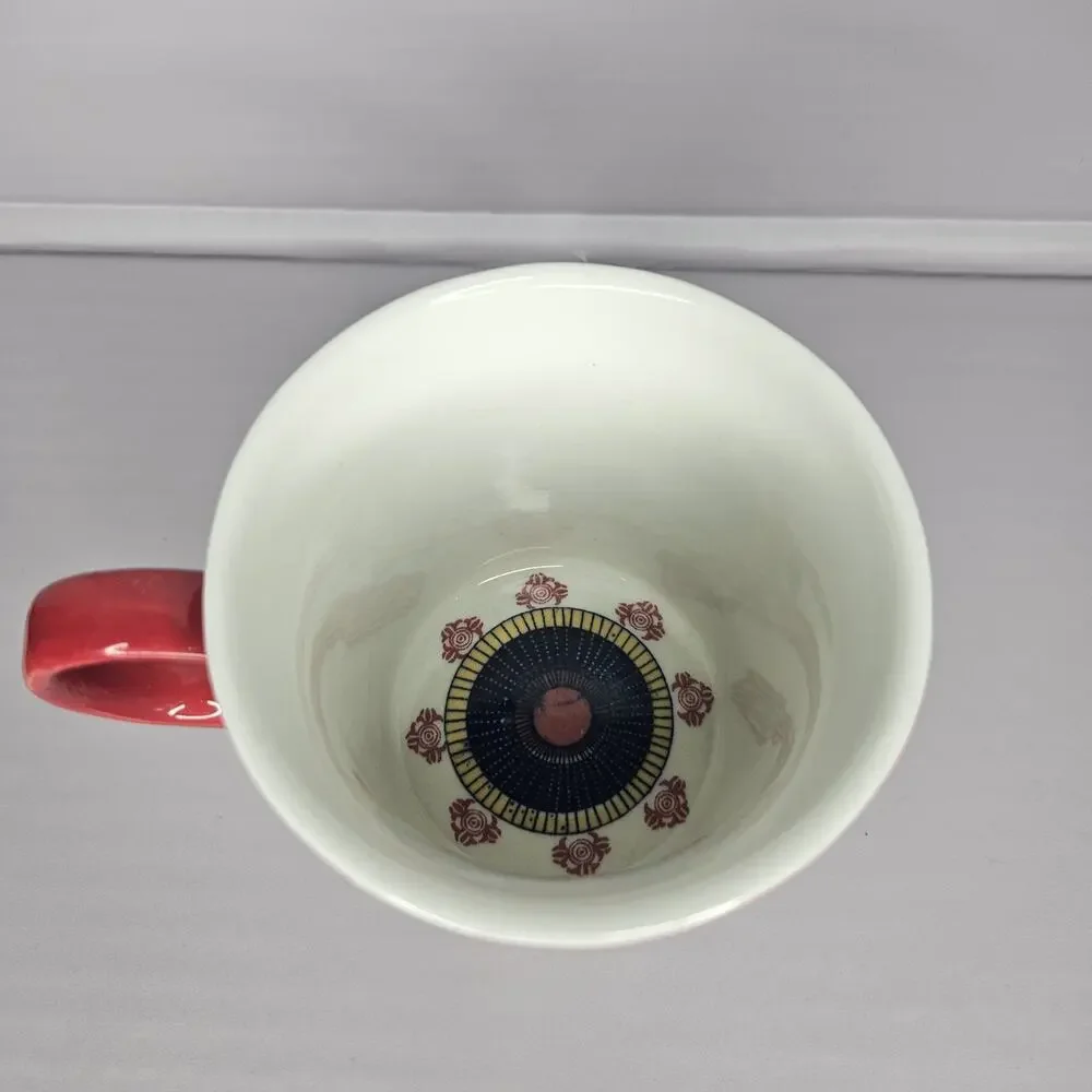 Anthropologie Coffee Tea Cup Mug Veritable Wax Block Prints Red C4